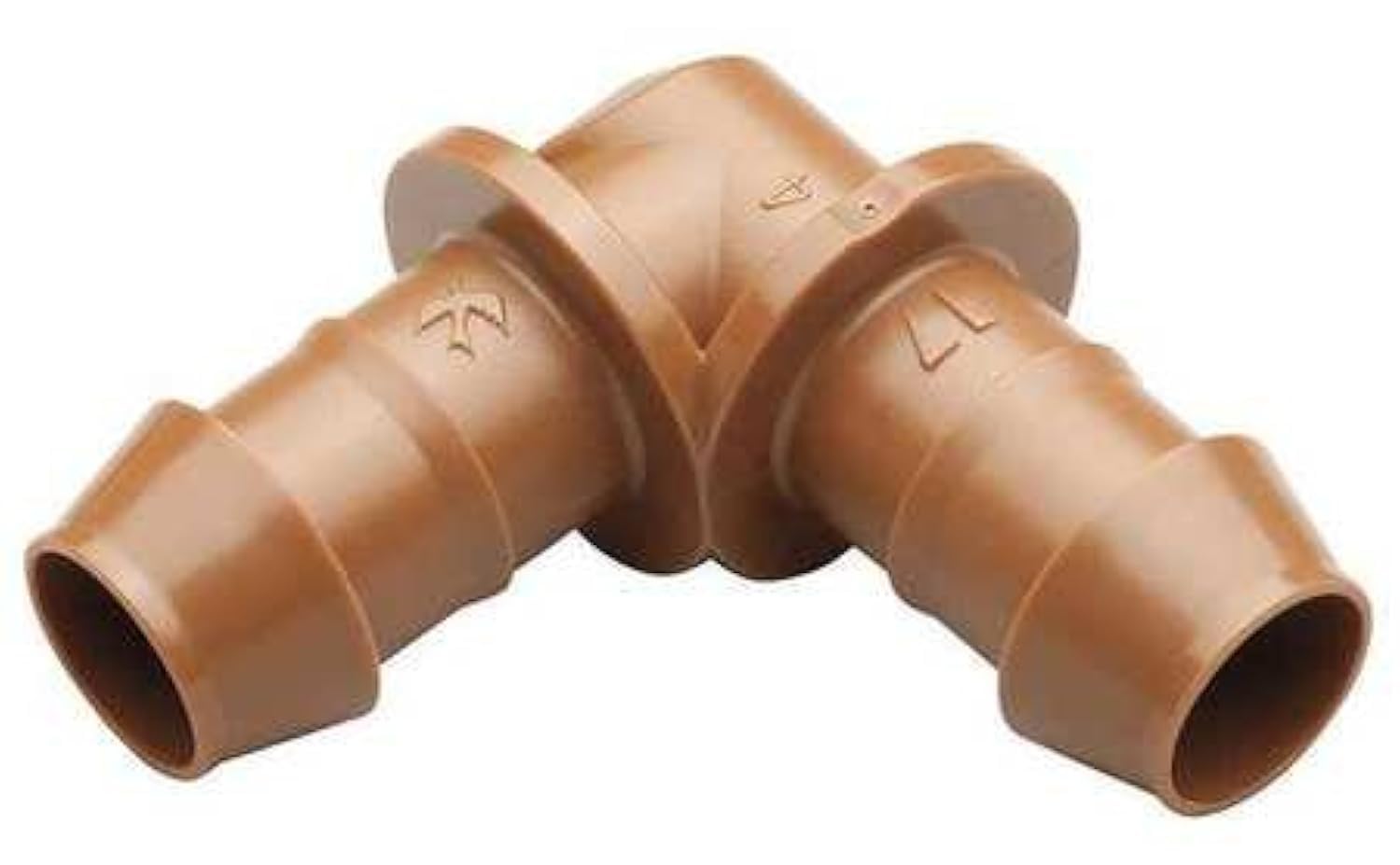 Rain Bird BE50 elbow fitting for half inch tubing, ensures leak-proof connections for custom irrigation layouts.