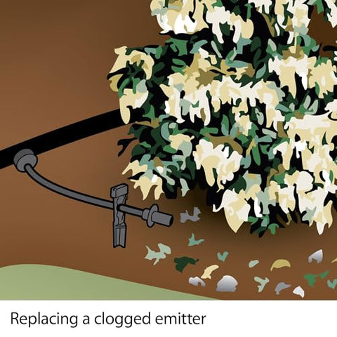 Rain Bird emitter 0.5 GPH demonstrates gentle, precise watering for young plants.