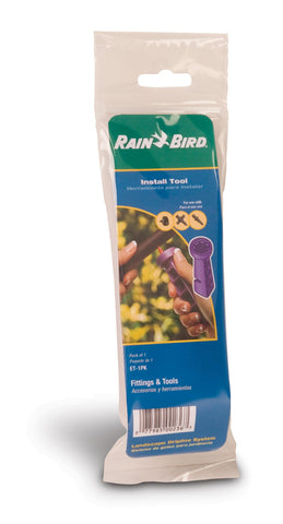 Rain Bird emitter tool showing goof-plug seal in 1/2 inch tubing.
