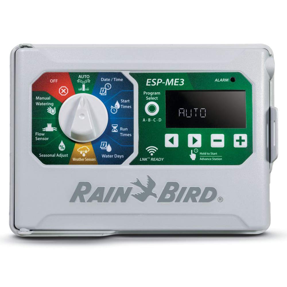 Rain-Bird ESPME3 controller front dial for quick, intuitive irrigation scheduling.