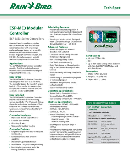 Rain-Bird ESPME3 flow-sensor-ready system for water monitoring and alerts.