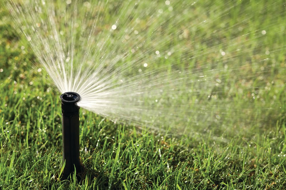 Rain Bird HE-VAN-15 spray pattern shows even coverage across zones.