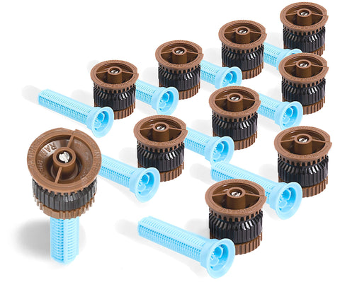 Rain Bird HE-VAN nozzle with 12 ft radius shows adjustable spray for precise, efficient irrigation.