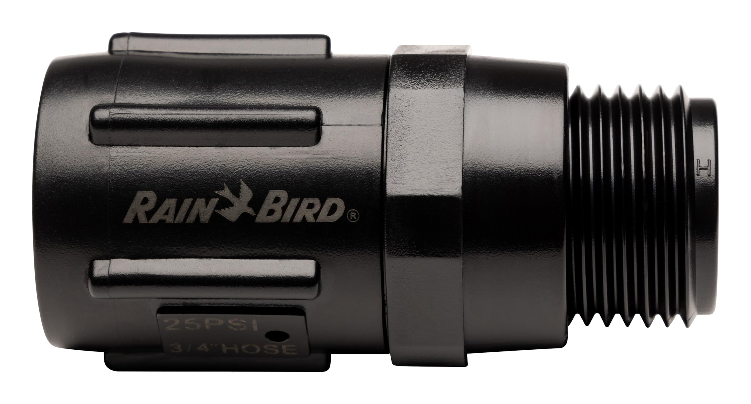 Rain Bird HT07525PSI regulator demonstrates steady 25 psi pressure for consistent emitter performance.