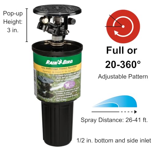 Rain Bird LG-3 delivers 360-degree coverage for even watering around landscaping.