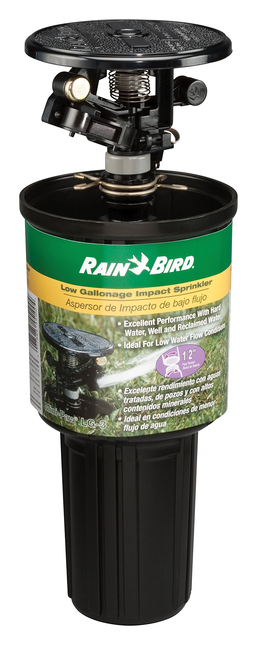 Rain Bird LG-3 pop-up sprinkler for reliable lawn irrigation in high-traffic areas.