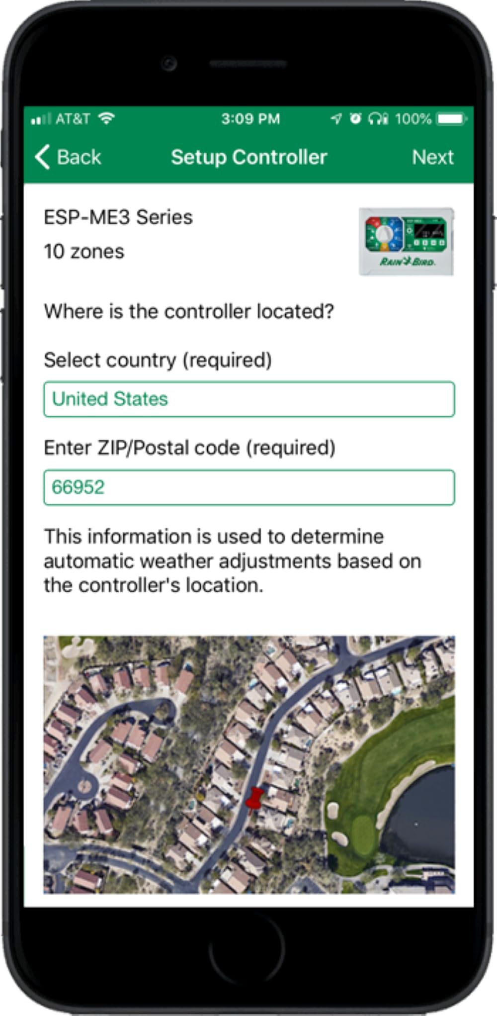 Compatibility indicator showing supported Rain Bird timers and controllers.