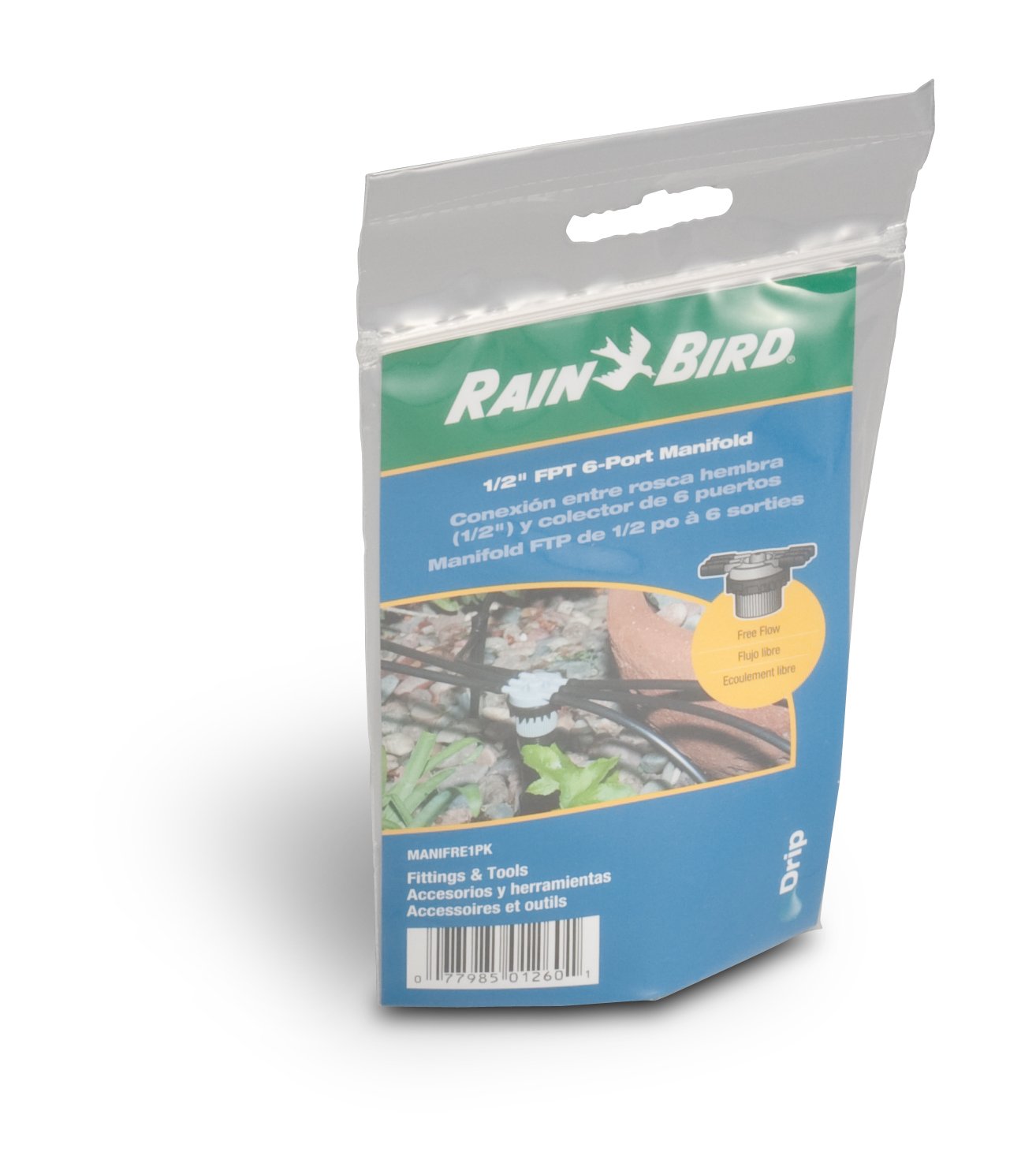 Rain Bird MANIFRE6S barbed outlets fit 1/4 inch tubing for leak-free connections.