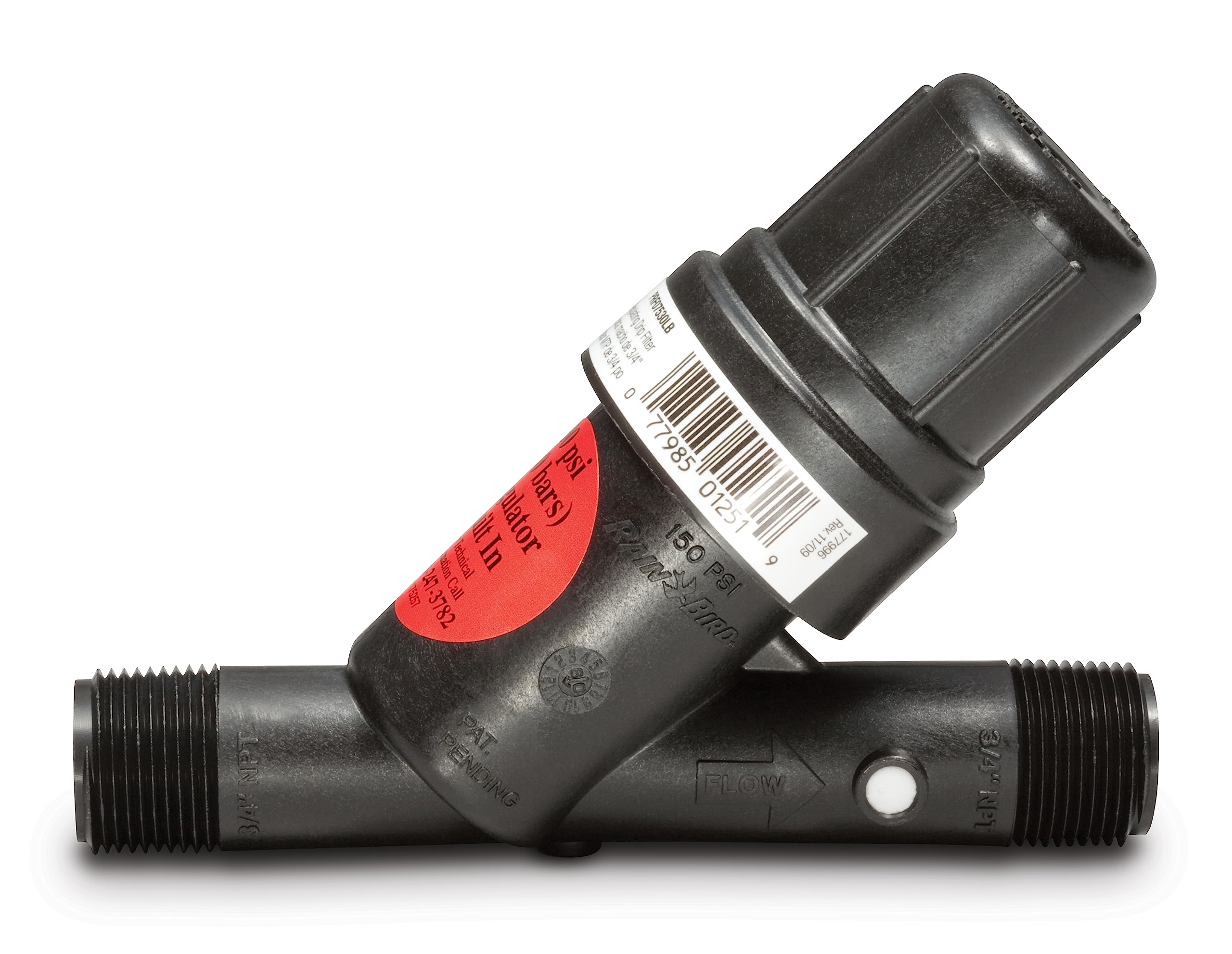 Rain Bird PRF07530S 200-mesh stainless-steel filter for clog protection.