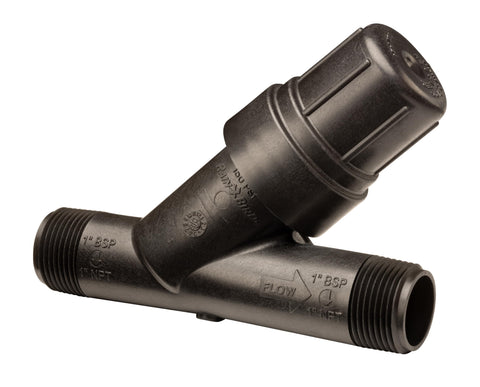 Rain Bird RBY100S filter cap unthreads for quick cleaning access.