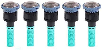 Rain Bird RVAN14 adjustable rotary nozzle showing 8-14 ft arc for efficient lawn irrigation.