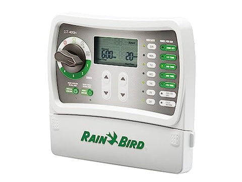 Rain Bird SST400IN indoor installation with LCD display for simple scheduling.
