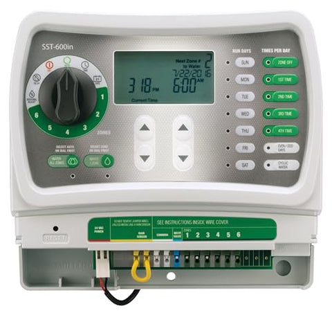 Rain Bird SST600IN indoor mount showing compact housing for garage or shed