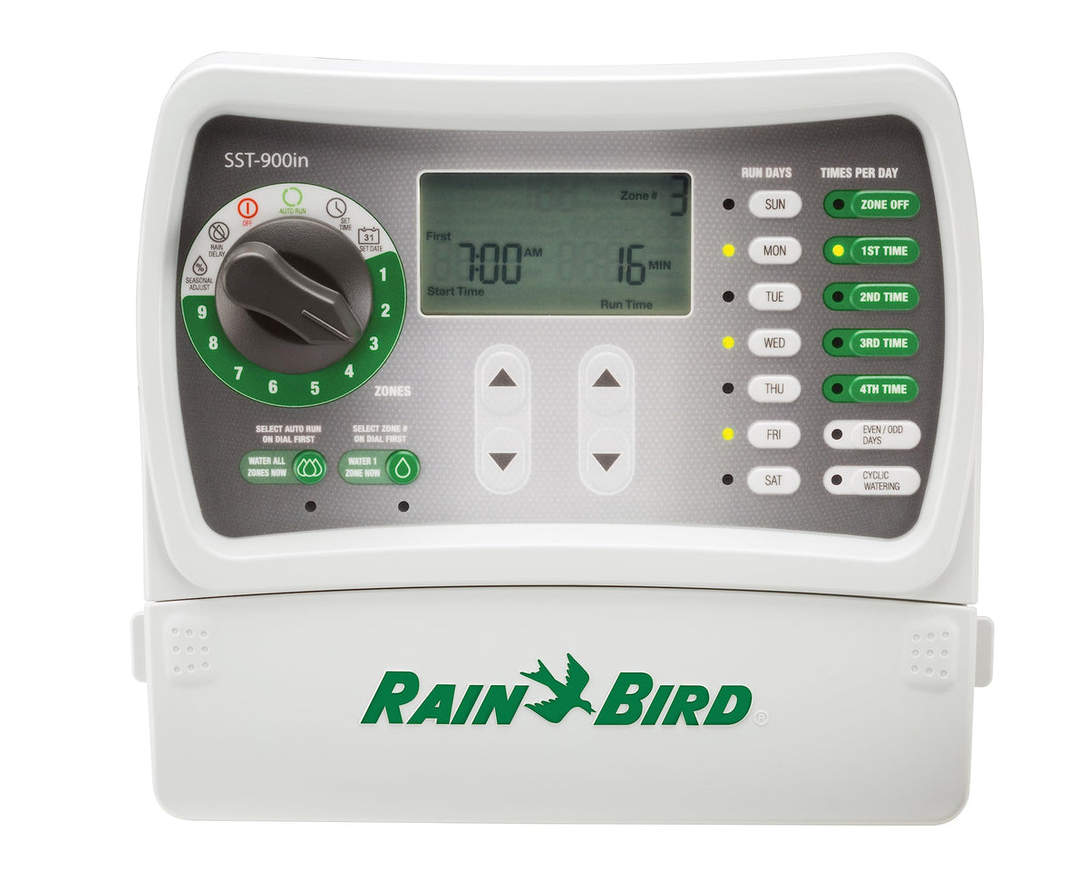 Rain Bird SST900IN front view showing dial and LCD for easy programming