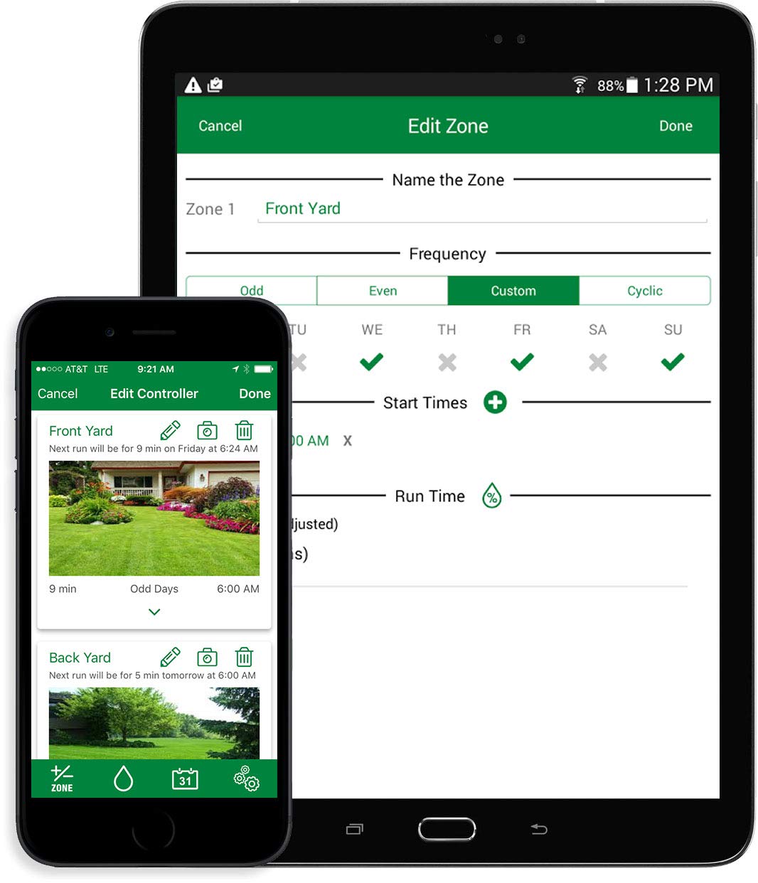 Zone setup interface supports naming and individualized schedules.