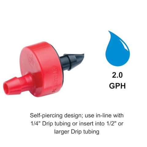 Rain Bird drip emitter installed on tubing highlighting easy self-piercing connection