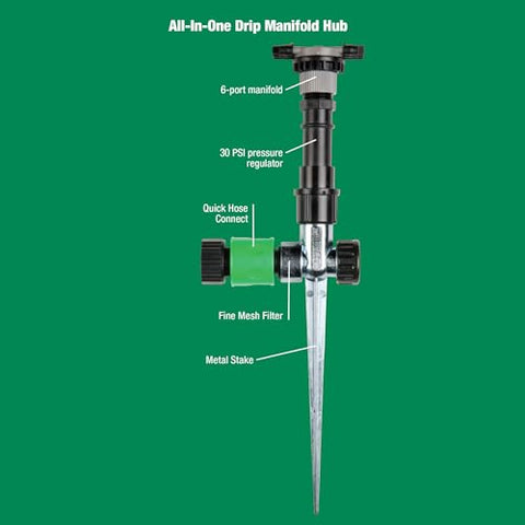 Rain Bird quick hose connector enables quick setup for seasonal gardens.