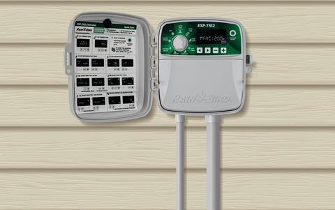 Rain Bird TM2-6 controller side panel featuring bypass-capable rain sensor for flexibility