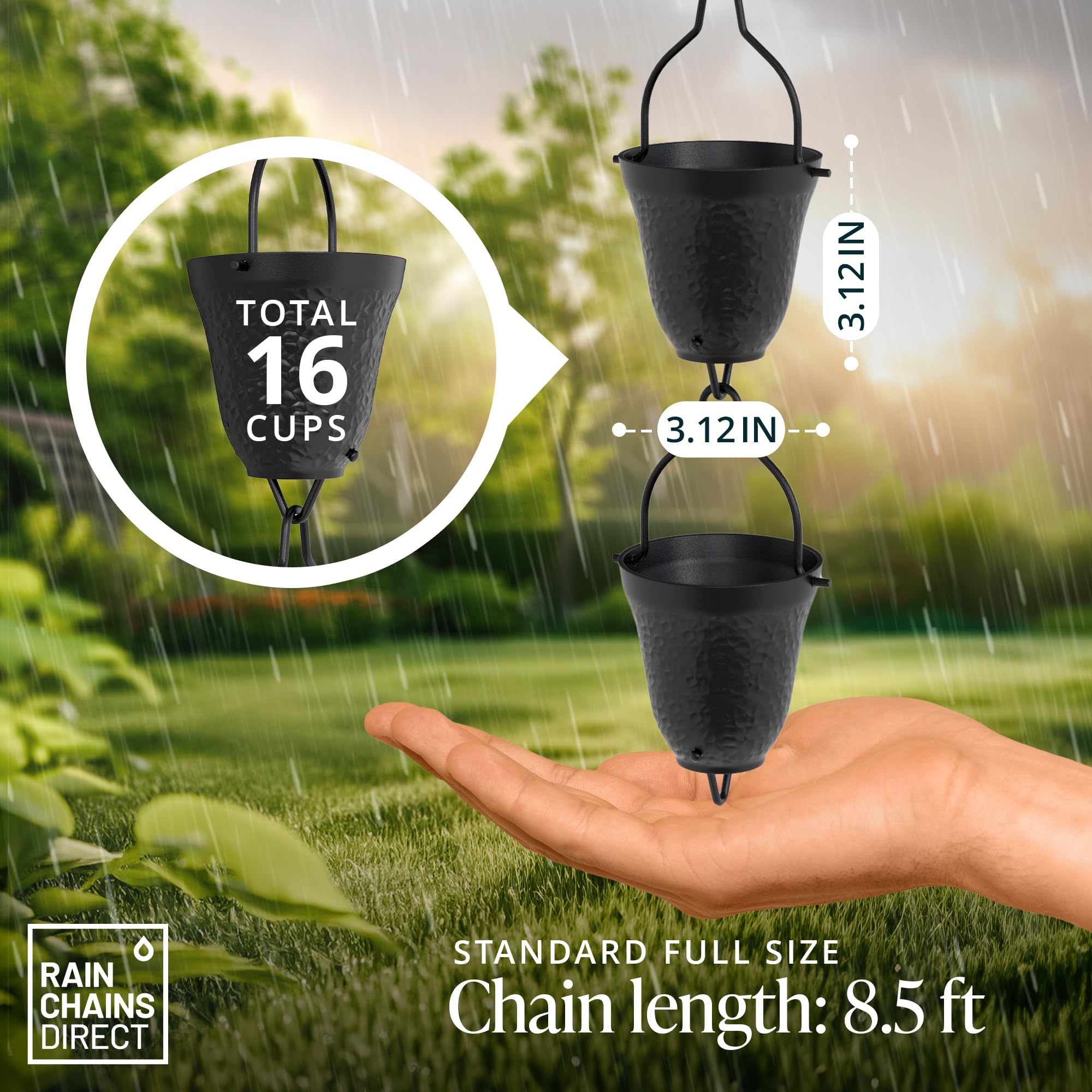 Weather-resistant black powder coating protects aluminum against the elements.