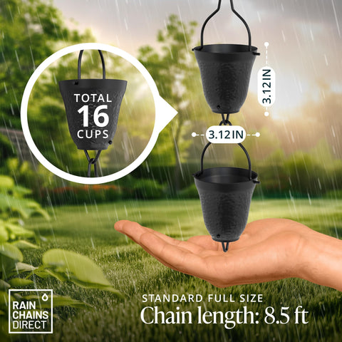 Weather-resistant black powder coating protects aluminum against the elements.