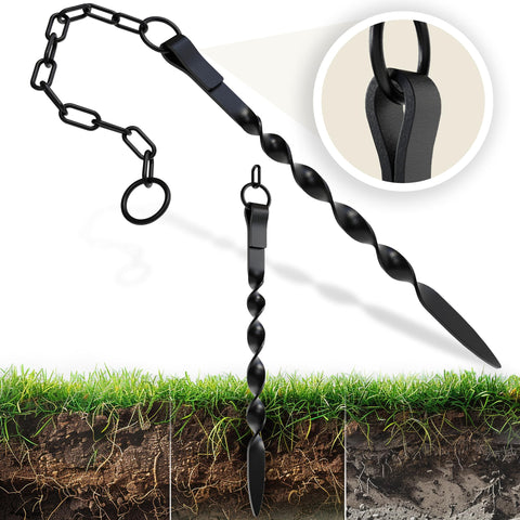 Rain Chains Direct ground anchor in aluminum with black powder coat for durable outdoor use