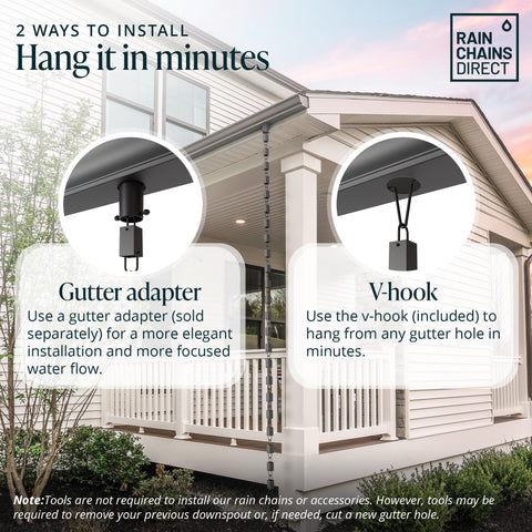 Rain Chains Direct square link 8.5 ft fits standard gutter holes.