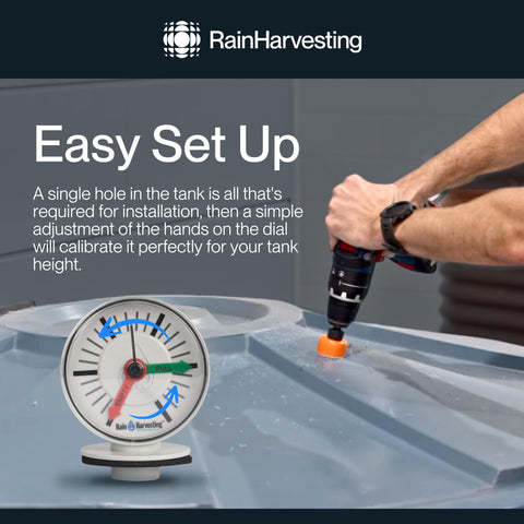 Rain Harvesting Tank Gauge calibration hands adjust the dial to match tank height.