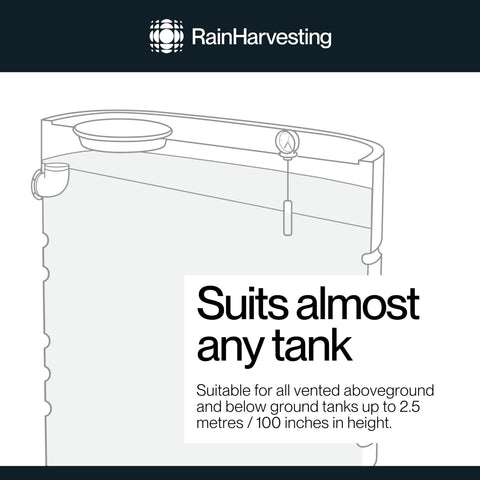Rain Harvesting Tank Gauge mounted on a vented tank up to eight feet tall.