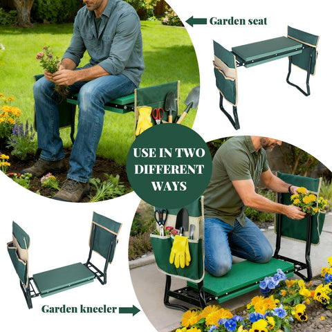 RAIN SPIRIT foldable kneeler-seat portable design stores flat after use.