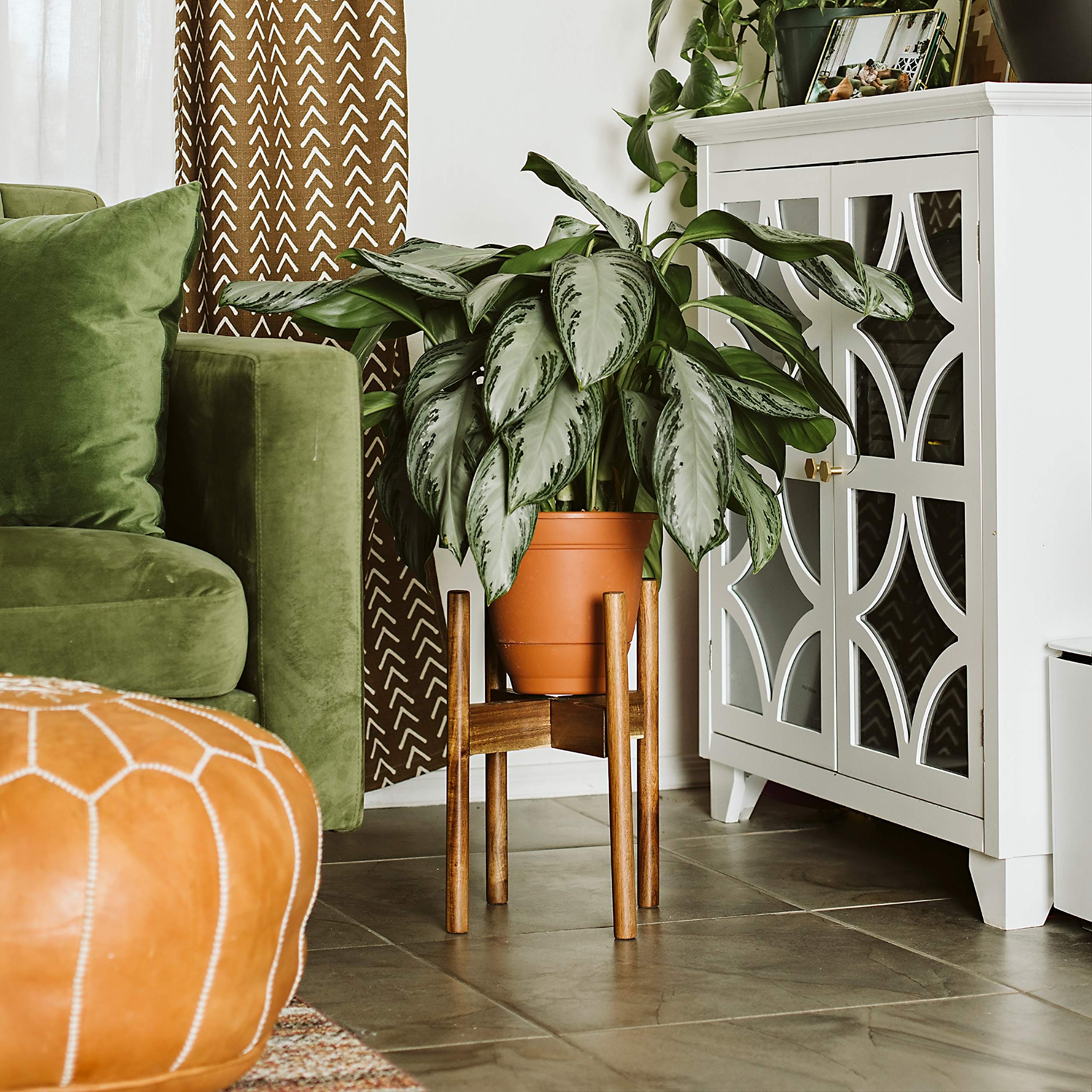 Rainbleland acacia stand robust support up to 150 pounds for large pots.