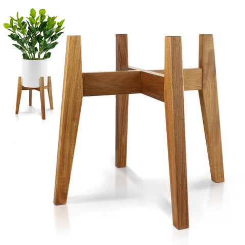 RAINBLELAND Indoor Plant Stand in acacia wood showcases plants with natural elegance.