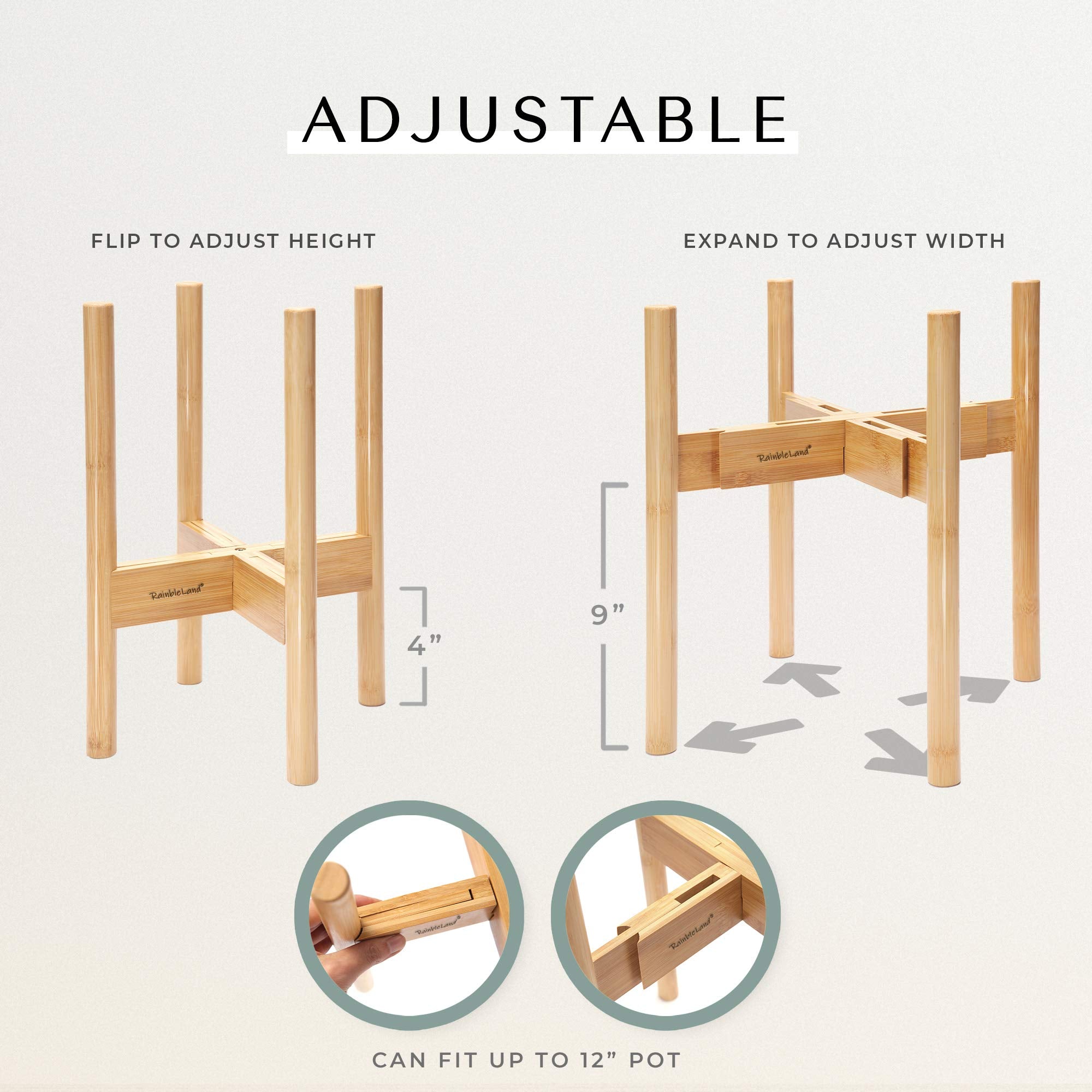 RAINBLELAND premium bamboo wood stand highlighting natural texture for stylish elevation.