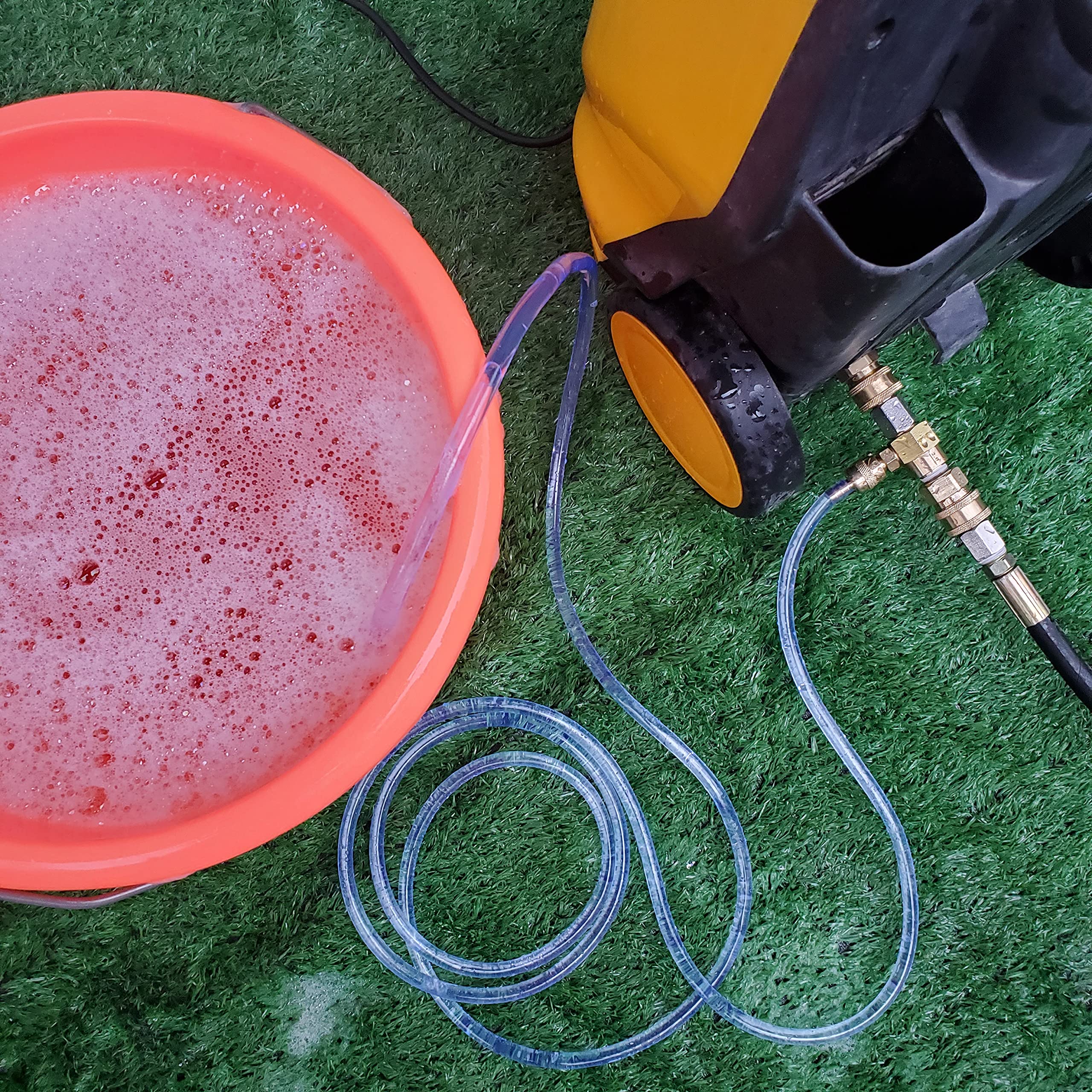Raincovo injector labeled 4000 psi max compatibility with pressure washers