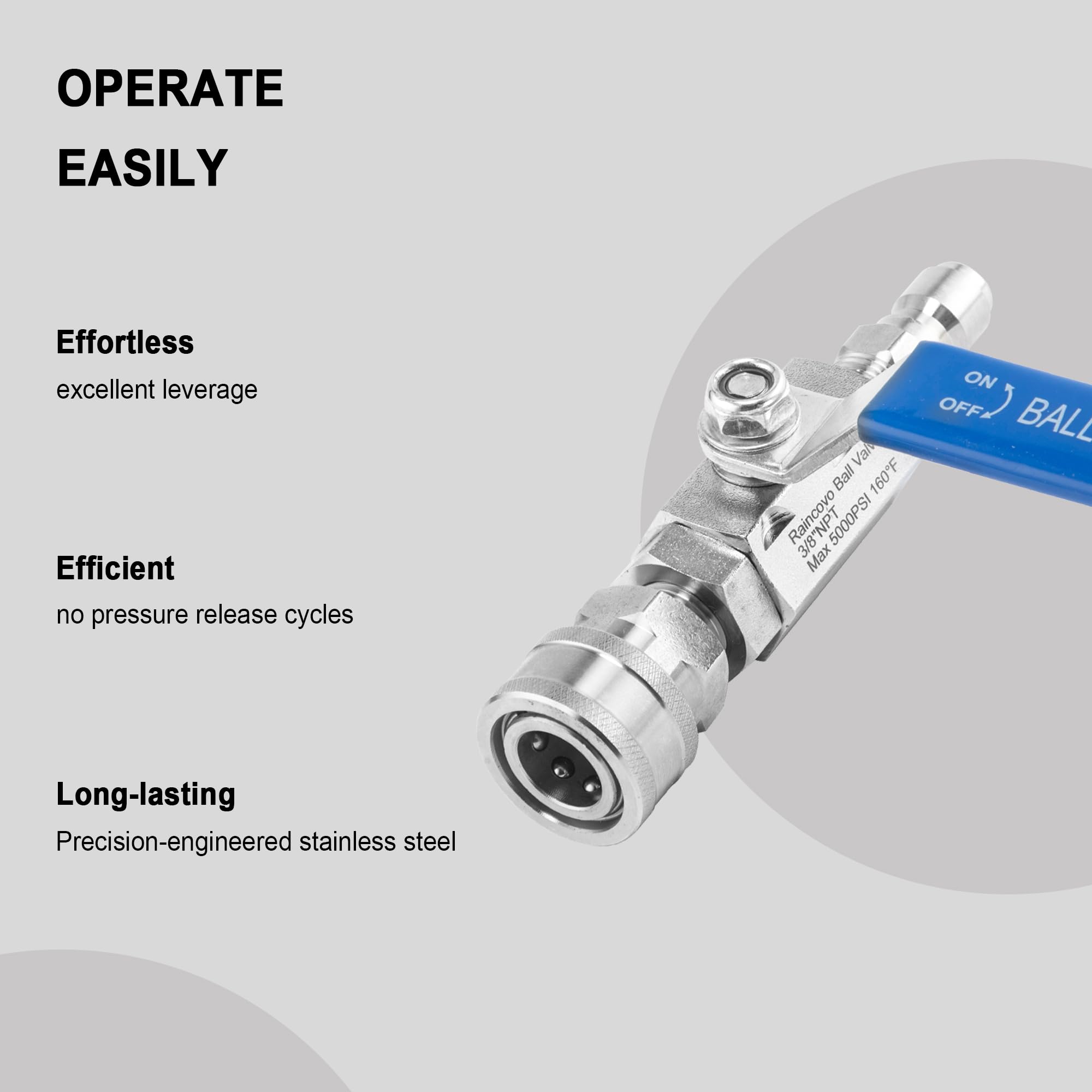 Raincovo ball valve ergonomic handle for comfortable on/off operation under pressure.