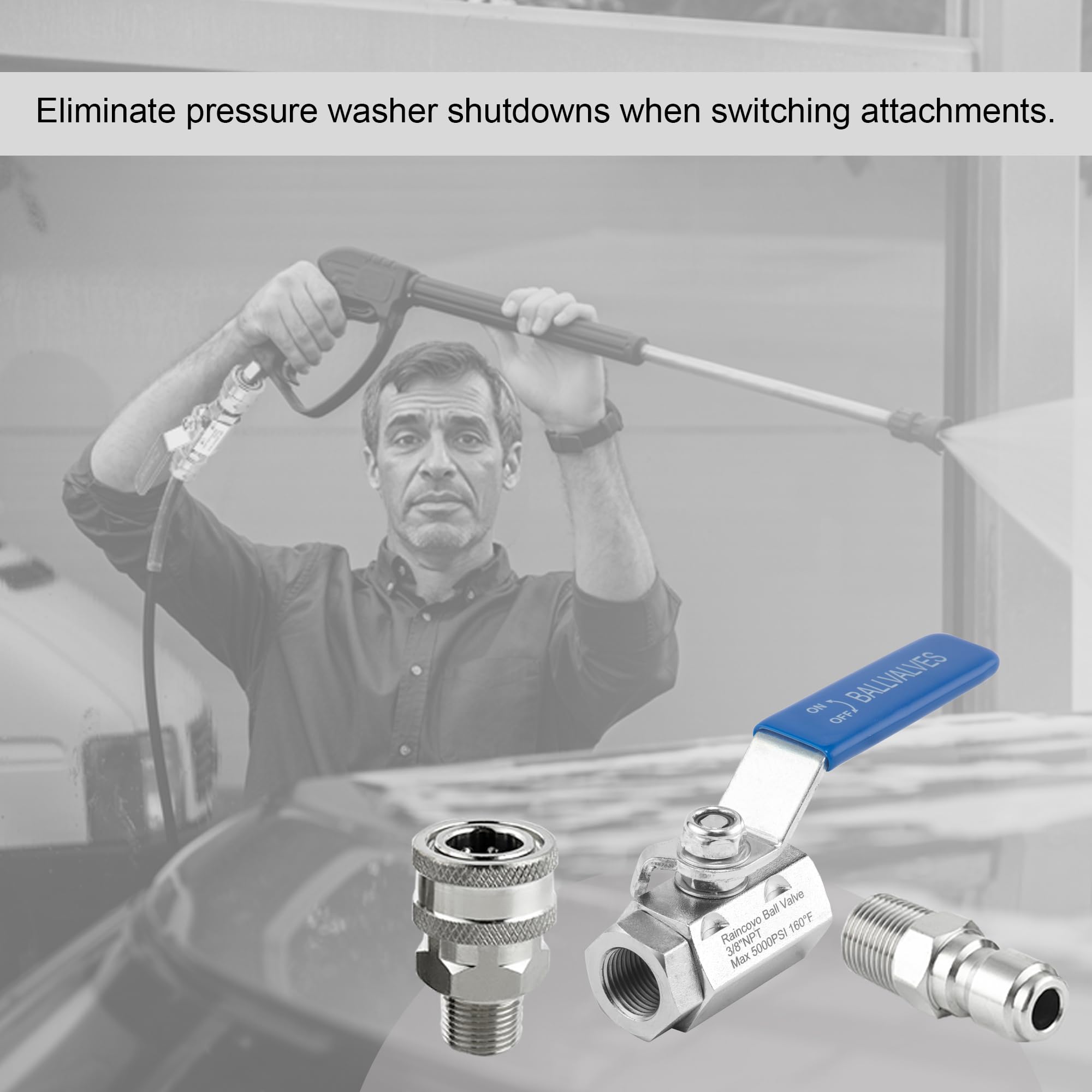 Raincovo ball valve stainless-steel construction resists corrosion during hot-water washing.