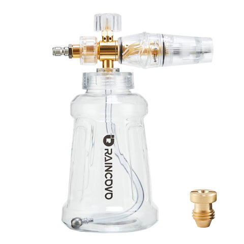 Raincovo foam cannon bottle display shows 1L capacity for extended washes