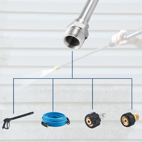 Raincovo wand works with foam cannons for gentle surface washing.