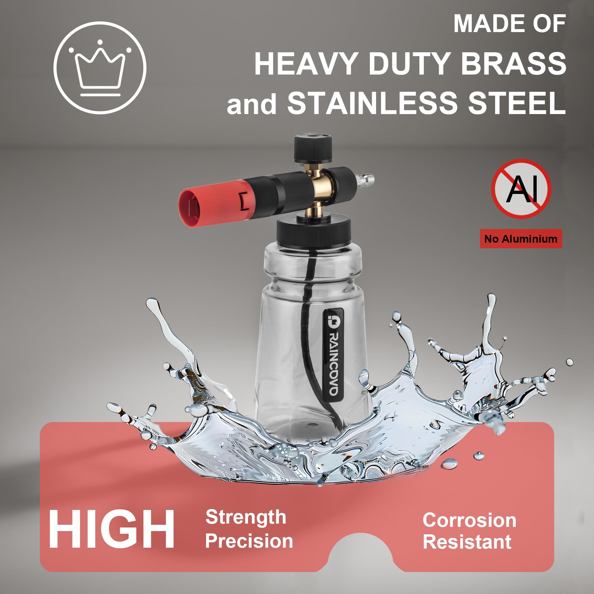 Raincovo foam cannon weighted stainless filter ensures smooth flow.