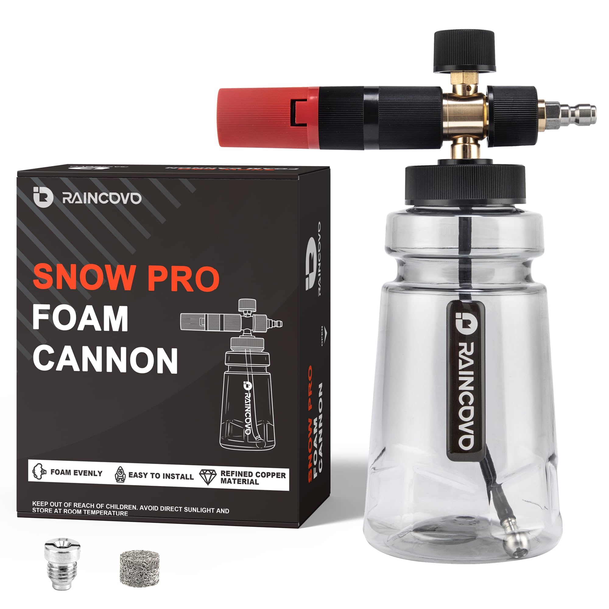 Raincovo foam cannon wide-mouth design eases refilling during car washing.