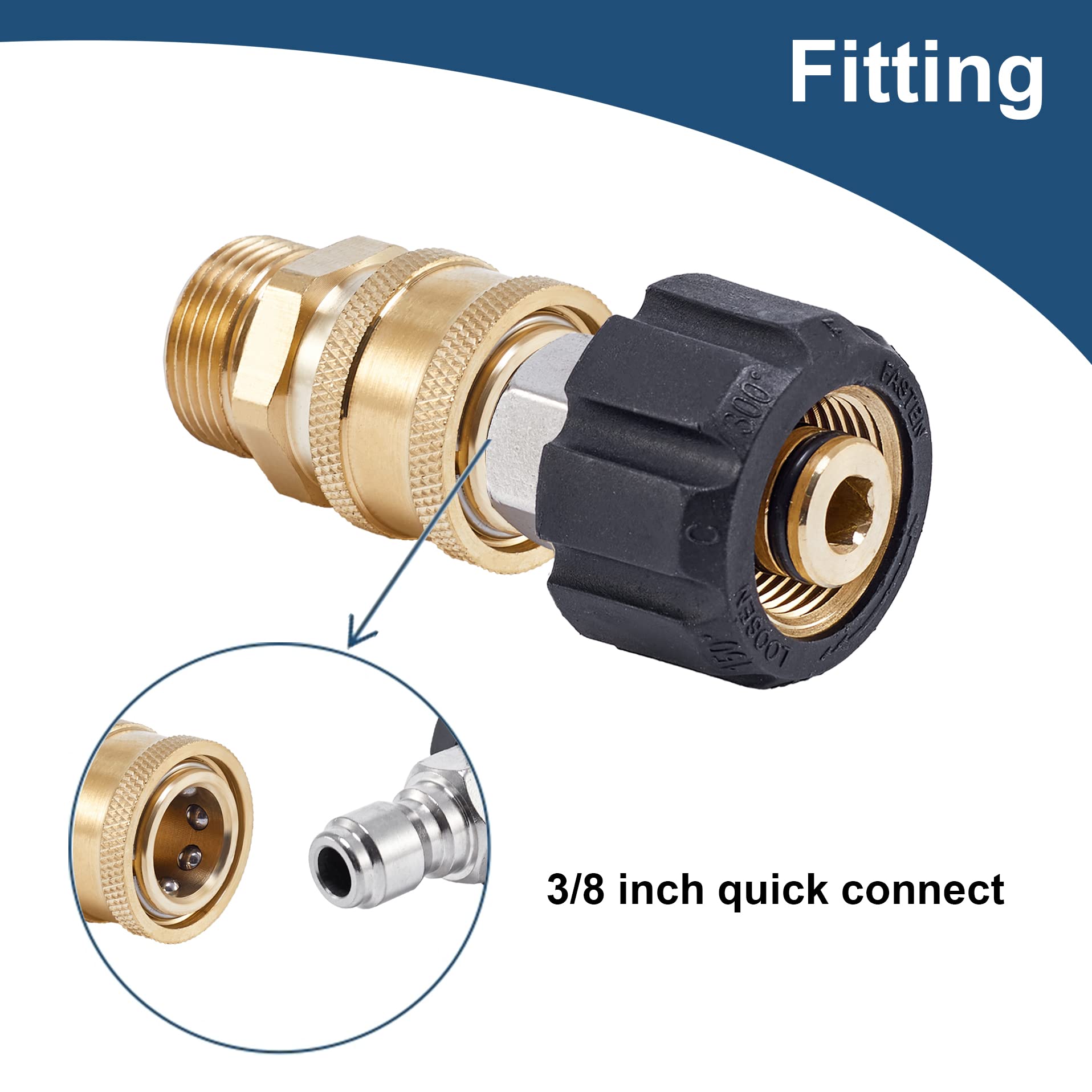 Raincovo M22-14mm to 3/8 inch hose adapter connects components securely.