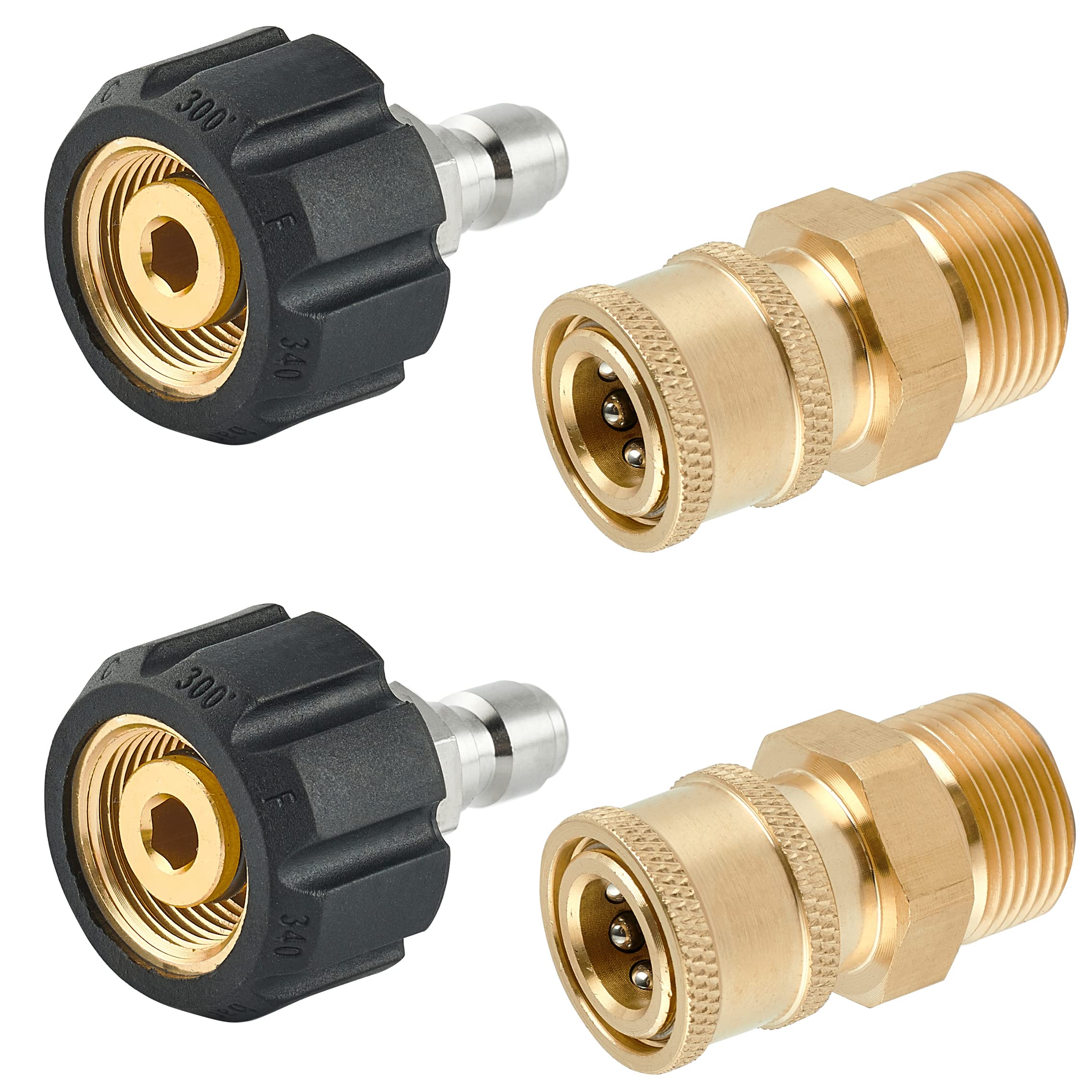 Raincovo quick-connect fittings show M22 to 1/4 inch adapters for fast setup.