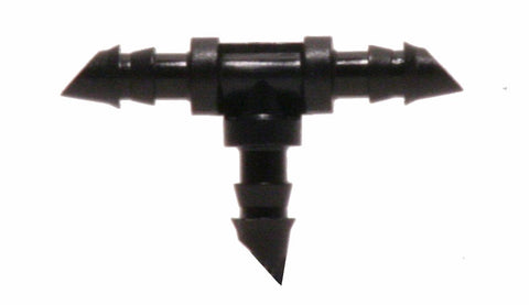 Raindrip barbed tee installation inside tubing enables quick drip system expansion.