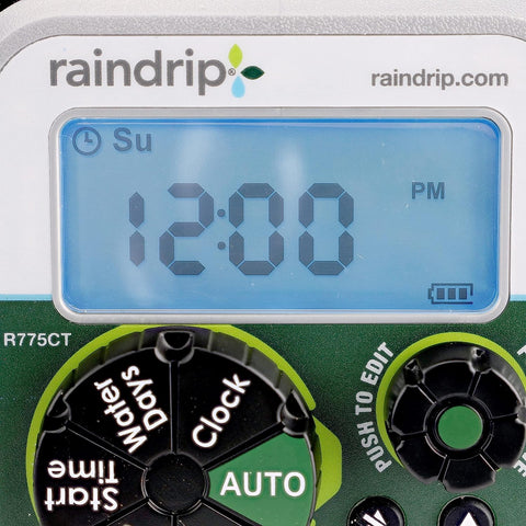 Raindrip timer battery-life indicator visible on screen