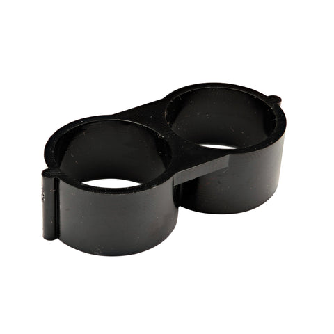 Raindrip end clamp fitting with figure-8 design for 1/2 to 5/8 inch tubing, tight seal and easy flushing.