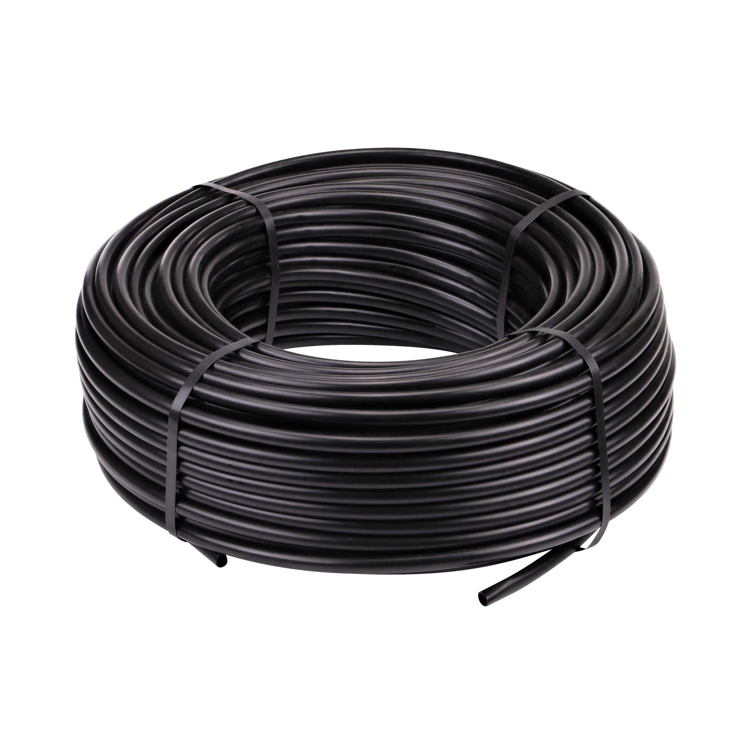 Raindrip half-inch tubing coil for easy main supply connections to emitters.