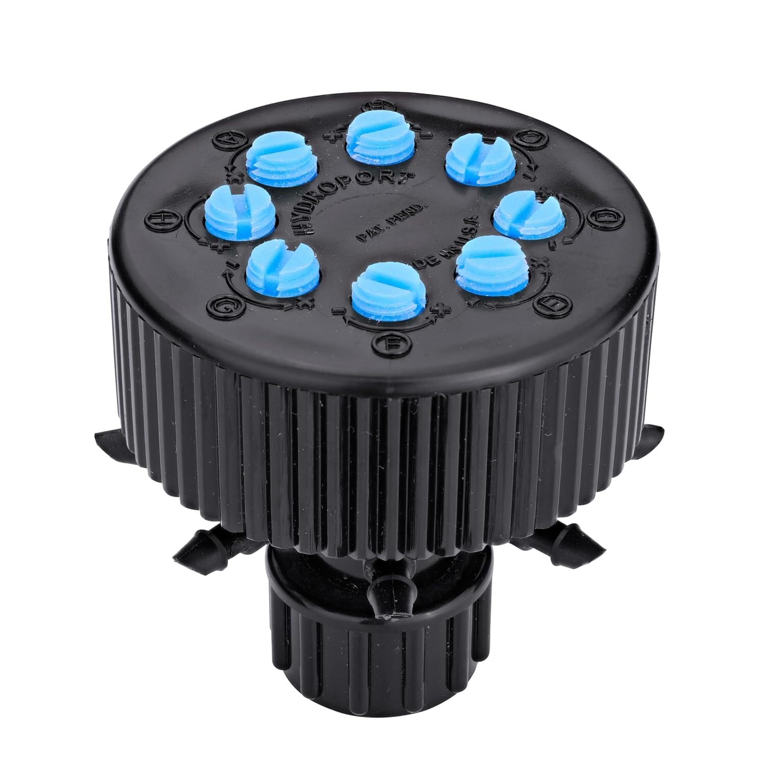 Raindrip Hydro-Port bubbler unit with eight adjustable outlets for precise irrigation
