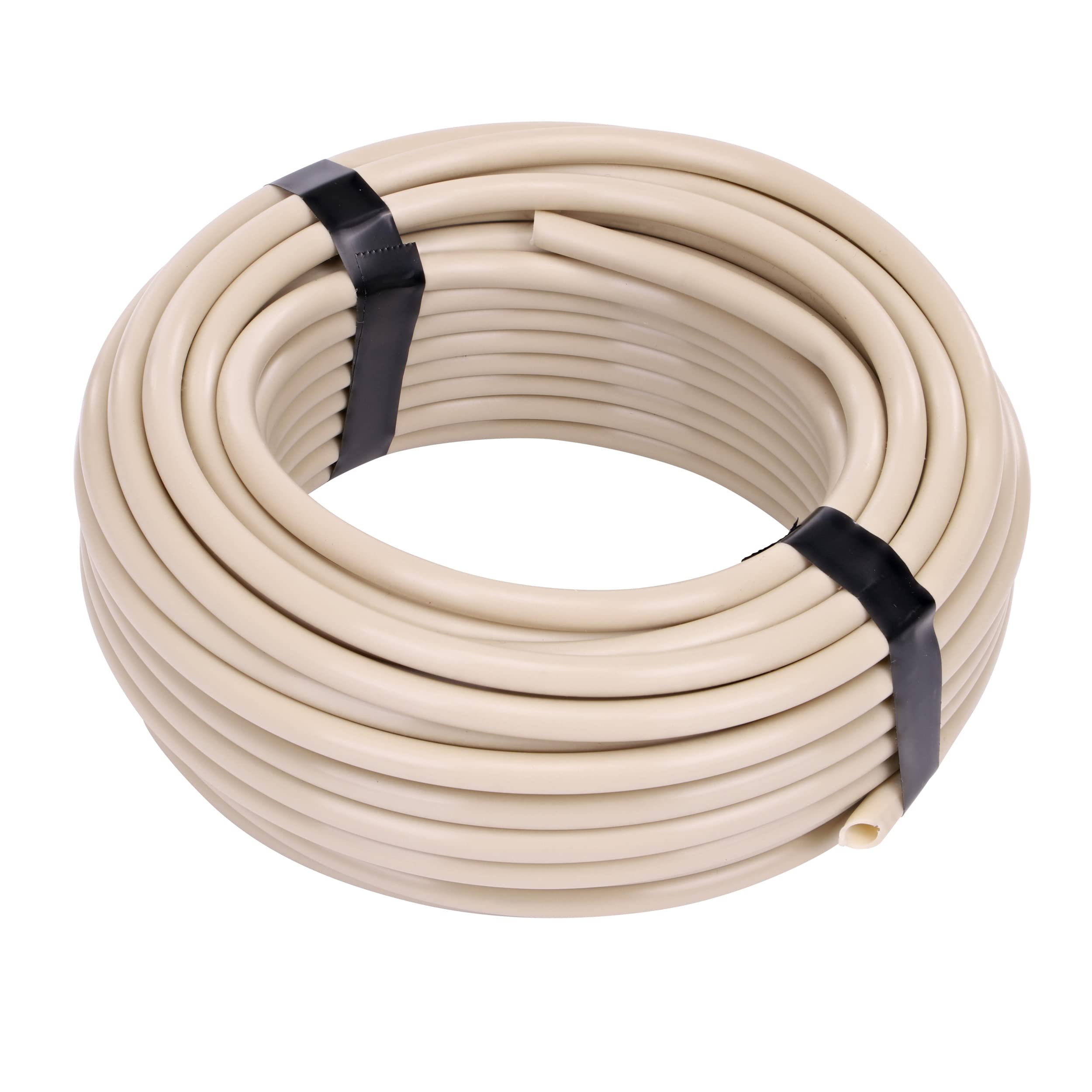 Raindrip R252DT 50 ft tubing coil for steady drip irrigation in garden beds.