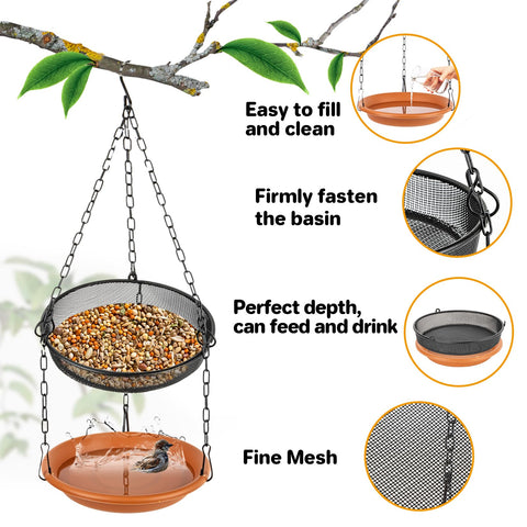 Rainflow bird water feeder with mesh tray keeps seeds organized and accessible for wild birds.