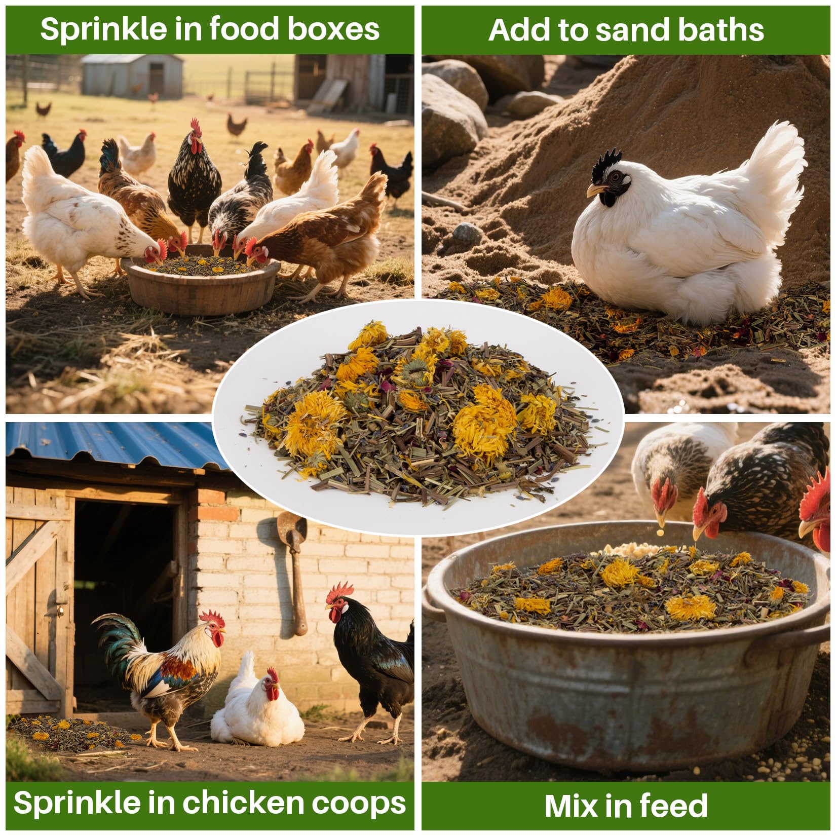 RAINFLOW Chicken Nesting Herbs in nesting area supporting calm laying and comfort.