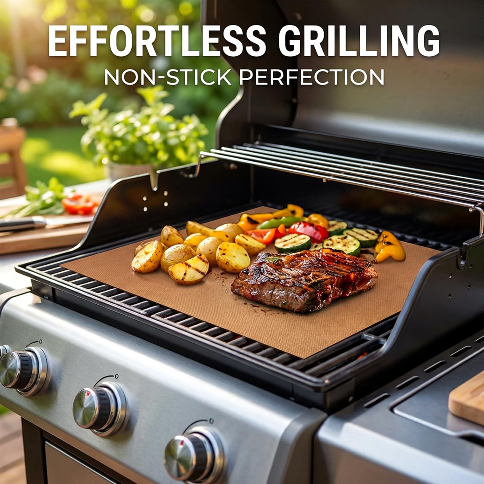 RAINFLOW copper grill mats with fish on grill showing delicate food stays intact.